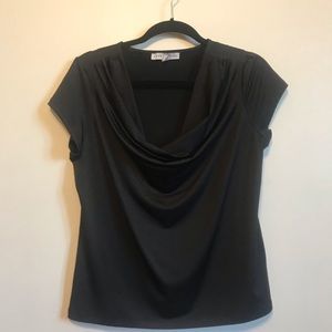 Black Drop Neck Short Sleeve Blouse (NWOT)